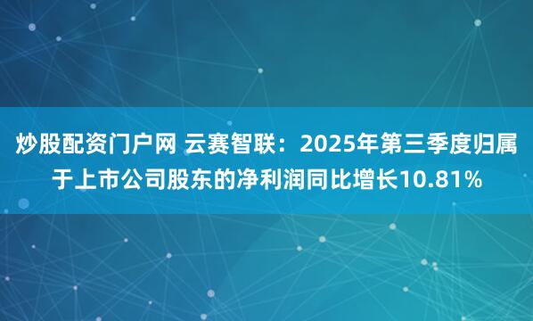 炒股配资门户网 云赛智联：2025年第三季度归属于上市公司股东的净利润同比增长10.81%
